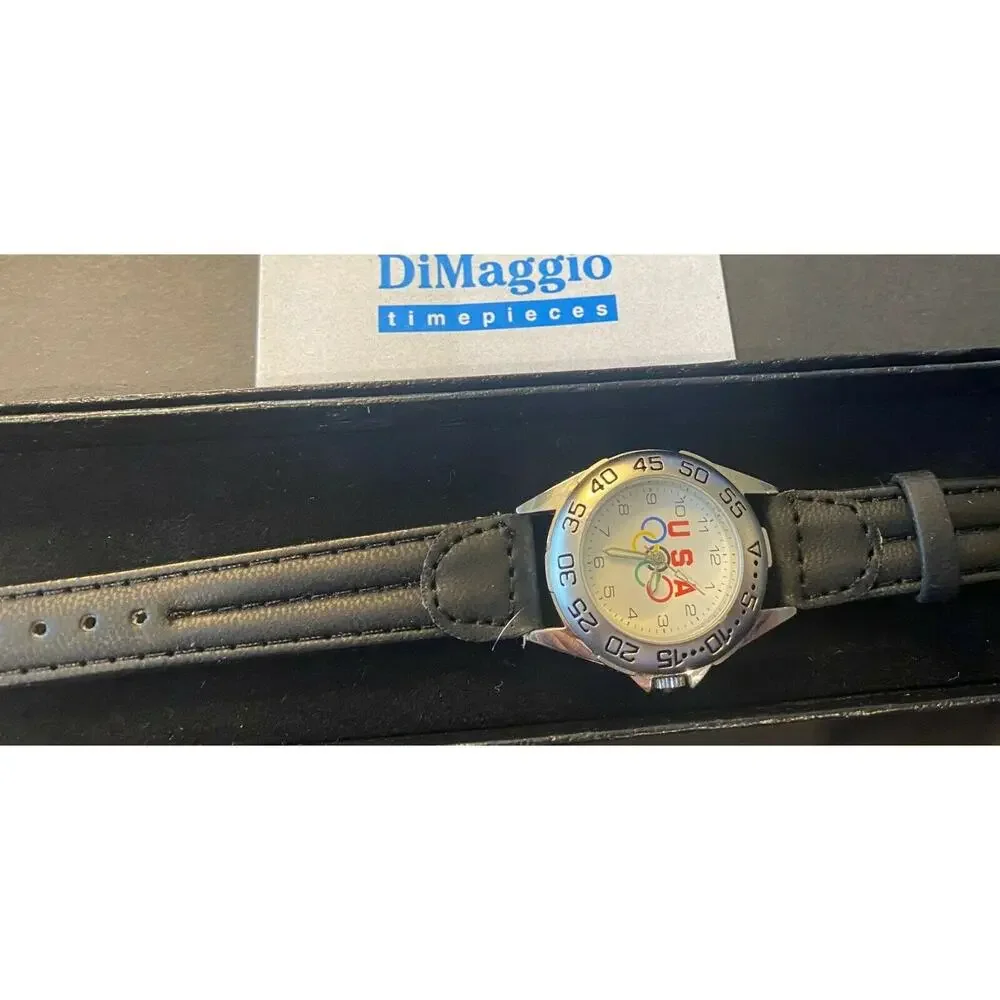 RARE VTG 35mm DiMaggio Timepieces USA Olympics Watch, Thick Leather Band, NIB
